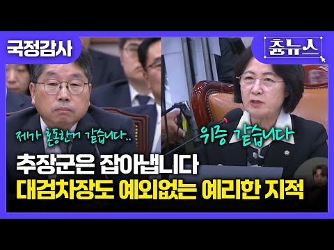 이래서 눈이 충혈됐나..? "대검 차장님 말이 위증 같습니다" 노만석 오전 발언 잘못된 부분 바로 잡아내는 추장군ㄷㄷ #추미애 #노만석 #검찰